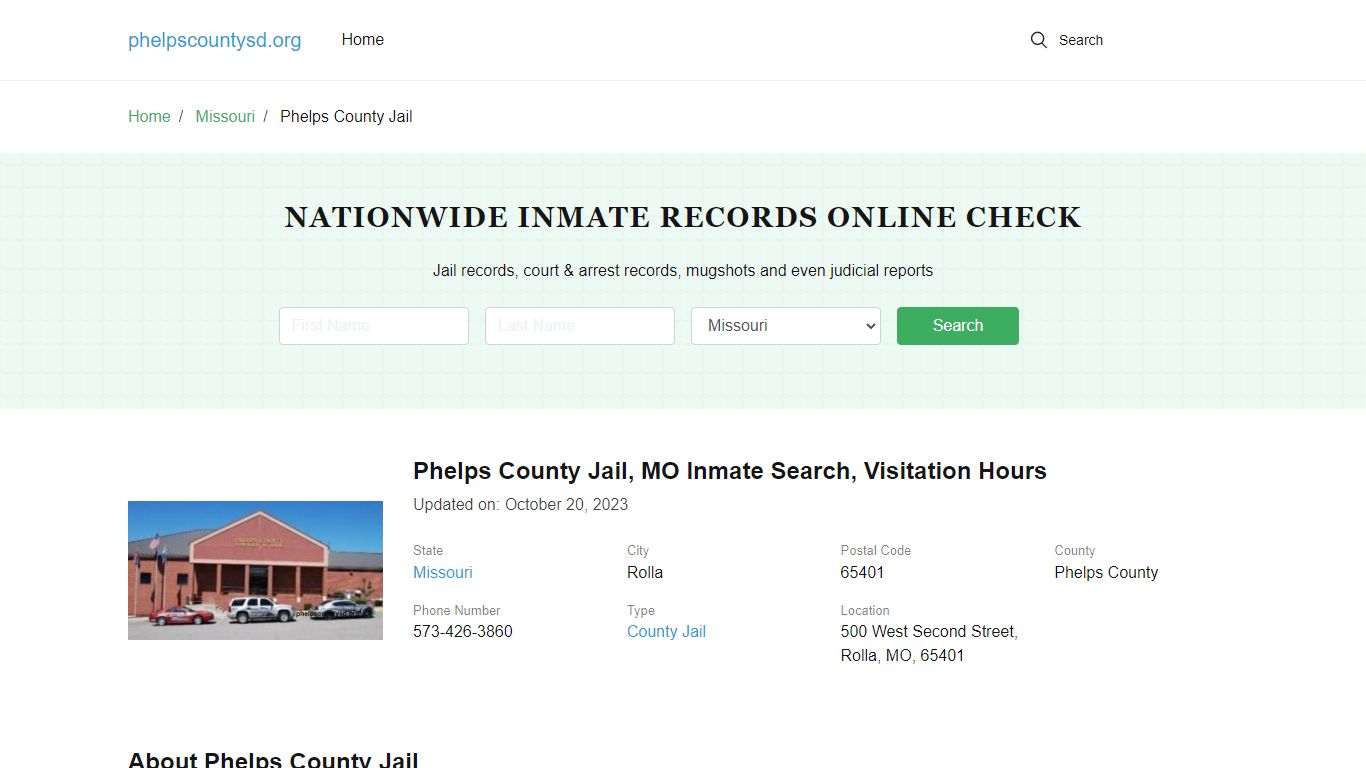 Phelps County Jail, MO Inmate Search, Visitation Hours - pcsd